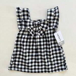 Carter’s Gingham Dress | Flutter Sleeve, Button Front | Black & White | 18M | NW